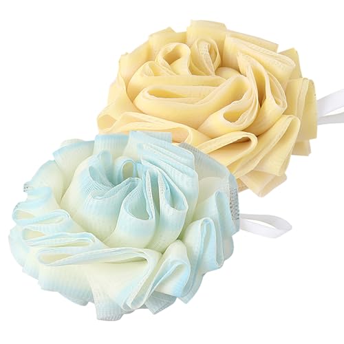 2-Pack Gradient Loofah Sponges for Women＆Men and All Skin Types＆Luxury Spa & Bath Exfoliator, Premium Exfoliating Shower and Bath Sponge Set - Yellow＆Blue - style: 【Gradient】Blue＆Yellow