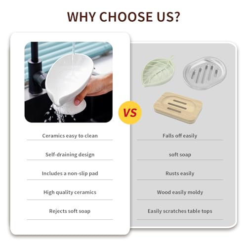 Agyiuns Soap Dish, Soap Holder Self Draining Leaf Shape Soap Dishes，White Ceramic Draining Soap Tray for Shower, Bathroom Sink, Kitchen (Large Size-White, 1) - color: Large Size-white