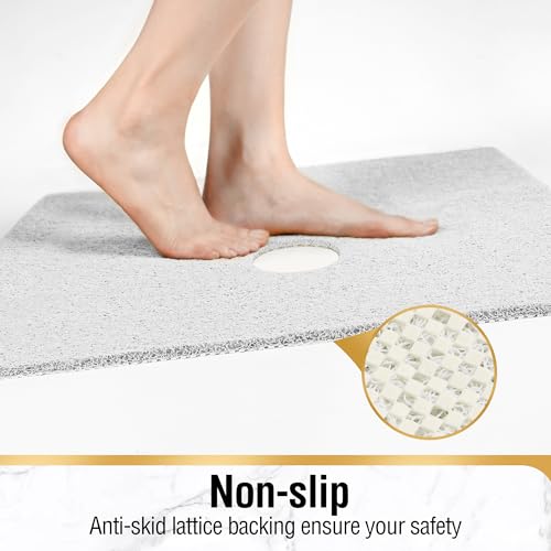 HITSLAM Square Shower Mat, 32 x 32 Inch Non Slip Bath Mat for Tub, Soft PVC Loofah Bathtub Mats with Drain Holes, Quick Drying Bathroom Stall Floor Mat, Bathroom Accessories Without Suction Cup, White - color: White, size: 32" x 32" (Square)