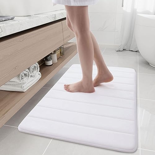 Buganda Memory Foam Bath Mat, 35.4" x 24", Ultra Soft Bathroom Rugs, Water Absorbent and Machine Washable Bath Rug Runner for Bathroom, Shower, and Tub, White - color: White, size: 35.4" X 24"