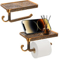 SOUJOY 2 Pack Vintage Toilet Paper Holder with Shelf, Bathroom Tissue Roll Hanger, Anti-Rust Aluminum Wall Mount Toilet Paper Dispenser with Storage Rack for Phone, Wipes, Soap, Antique Bronze