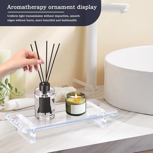 Small Clear Acrylic Vanity Tray, Bathroom & Kitchen Counter Decor | 2-Pack, Space-Saving, Elevated Base, Candle, Perfume & Toilet Tray, Restroom，Living Room, Office & Entryway Decor - size: Small-8.6x 3.6 x 1.5 inches