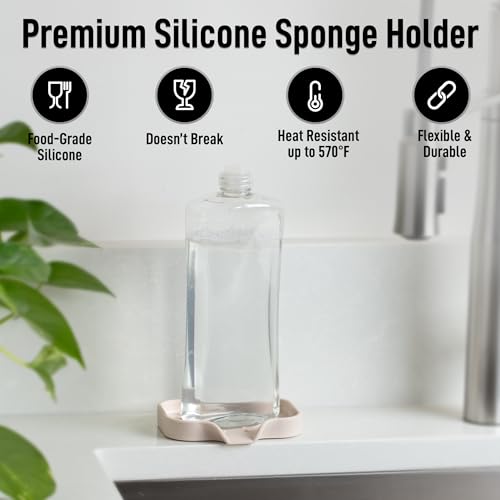 Zulay Kitchen Small Silicone Sponge Holder (4.9x3.3”) – Space-Saving Sink Organizer Tray for Sponge, Soap, Brush & More – Compact Non-Slip Dish for Kitchen & Bathroom (Ivory) - color: Ivory (Small), size: Small (4.9x3.3)