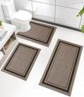 chakme Bathroom Rug Sets 3 Piece, Ultra Thin Bath Mat Absorbent, Non Slip, Machine Washable, Dark Beige, 17" x 24" / 17" x 30" / 17" x 59" - color: Beige, size: 3-Piece (17" x 24" / 17" x 30" / 17" x 59")