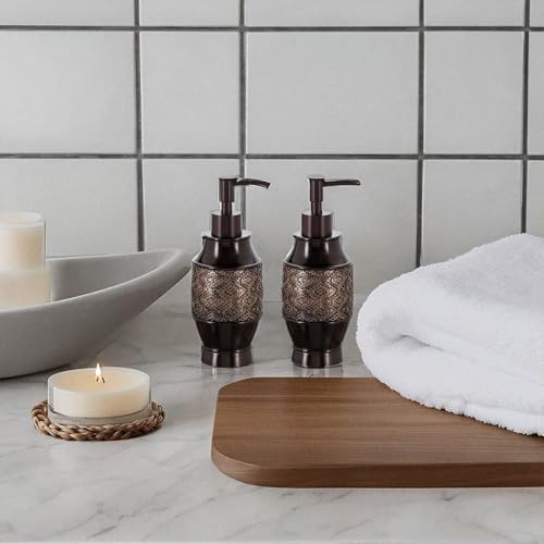 Creative Scents Dublin Brown Bathroom Soap Dispenser Set of 2 - Decorative Resin 8 Oz. Hand Soap and Lotion Dispenser Bottles with Durable Matching Pumps - Bathroom Countertop Accessories Decor - style: Soap dispenser set