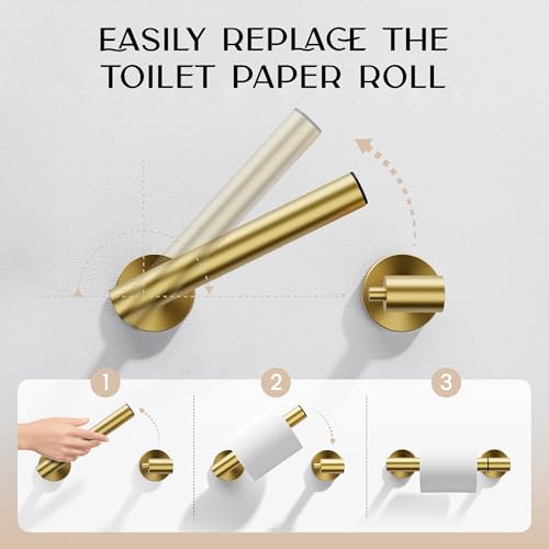 Day Moon™ Toilet Paper Holder Wall Mount, Modern Roll Holder for Bathroom, Stainless Steel Rustproof Double Post Pivoting Tissue Roll Holder for Bathroom, Classic, Gold - color: Gold