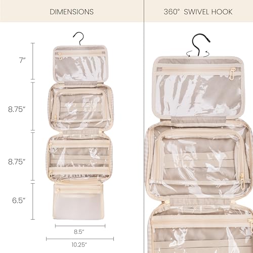 Jadyn Hanging Toiletry Bag, Expandable Toiletry Organizer for Women, Water Resistant Large Travel Cosmetic Bag for Full Size Makeup, Toiletries, Lotion, Shampoo, Accessories (Beige Gingham) - color: Beige Gingham