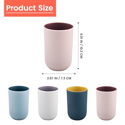 4 Pieces Plastic Bathroom Tumblers, PNDID Unbreakable Toothbrush Cup, Plastic Mouthwash Cup Toothbrush Holder (Light Gray, Dark Blue, Light Pink, Light Blue)