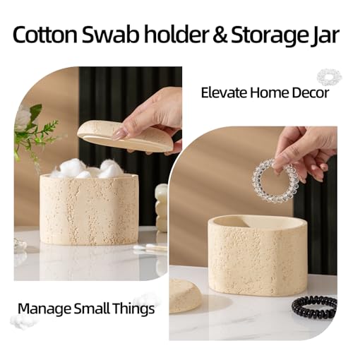 Bathroom Accessories Set, Travertine Stone Look, 5 PCS, Yellow | Modern, Bathroom Set with 13.53 OZ Soap Dispenser, Toothbrush Holder, Tumbler, Vanity Tray, Cotton Swab Jar for Countertop - color: Yellow 5 Pcs