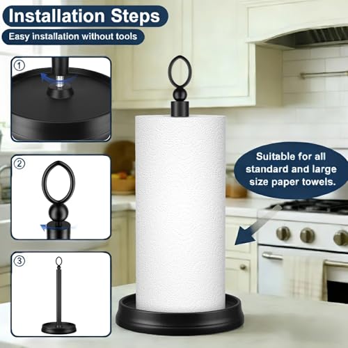 Kasunto Standing Paper Towel Holder, Non-Slip Paper Towel Roll Holder for Bathroom, Stainless Steel Kitchen Paper Towel Stand Countertop (Matte Black, 2 Pack) - color: Matte Black-2pcs