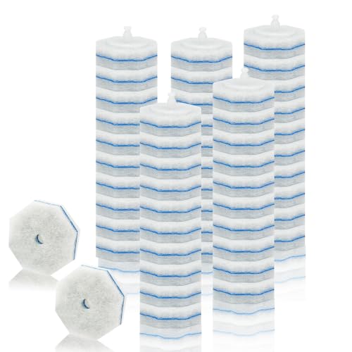 50 Pack Disposable Toilet Brush Refills, Universal Compatible Replacement Heads, 3-Layer Deep Cleaning Sponges for Bathroom Wand, Blue & White Striped Scrubbers - color: 50