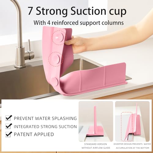 23" Ultra Silicone Sink Splash Guard Released in 2026,Self-Draining Water Splash Guard for Kitchen Sink,Bathroom and Island,with 3.5" High Splash Guard & 7 Strong Suction Cup (Pink) - color: Pink