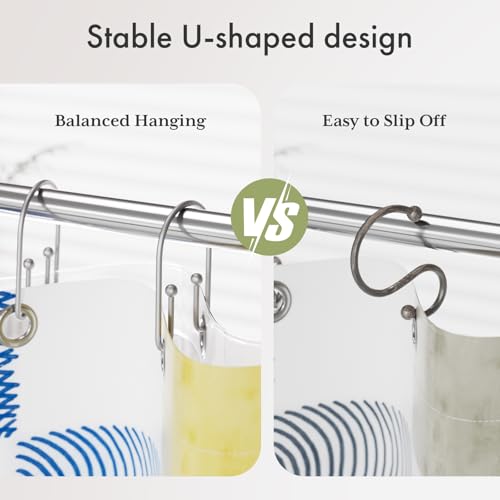 AmazerBath Shower Curtain Hooks, Space Sliver Shower Curtain Rings Rust Proof, Sturdy Double Shower Curtain Hooks Non-Slip Shower Hooks for Shower Curtain, Metal Shower Hooks Ring Bathroom 12Pcs - color: Space Sliver, style: Minimalist