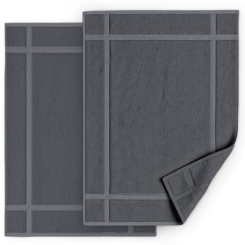 Pearl Linens 100% Ring Spun Cotton Bath Mat (Pack of 2) 20 x 30 Inch, Washable, Soft & Absorbent Terry Bathroom Floor Mat – Not Bathroom Rugs – Quick-Dry After Shower Bath Mat, 687 GSM, Dark Grey - color: Grey, size: 20x30 - Set of 2