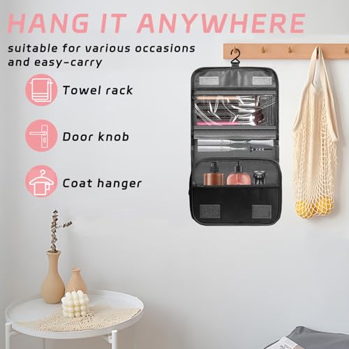 Toiletry Bag Travel Bag with Hanging Hook, Waterproof Capacity Hanging Multifunctional Makeup Bag for Toiletries, Portable Cosmetic Bag Travel Organizer for Women and Men(Black Pure) - color: A1-Black Pure