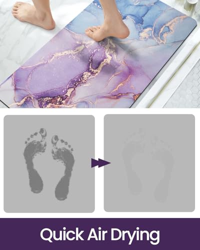 DEXI Bathroom Mat Ultra Thin, 32x20 Non Slip Bath Rug for Shower Floor, Absorbent Quick Dry Marble Bathmats Low Profile, Blue and Purple - color: Blue and Purple, size: 32" X 20" (Rectangular)