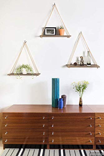 Mkono Wood Hanging Shelves for Wall Boho Decor Swing Rope Rustic Floating Shelf, Set of 3 Wall Display Shelving Home Organizer Rack for Living Room Bedroom Bathroom Kitchen,Brown - color: Brown