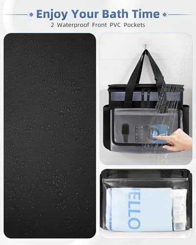 Marscamd Hanging Shower Caddy Organizer Bag for Travel with Hanging Hook, Quick Dry Mesh Bathroom Caddy Toiletry Bag with Handle for College, Dorm, Gym, Camping, Black - color: Black