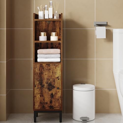 Hzuaneri Bathroom Storage Cabinet, Small Corner Floor Cabinet with Door and Shelves, Narrow Toilet Paper Holder, Bathroom Organizer with Adjustable Shelf, for Small Spaces, Rustic Brown BC38201BV1 - color: Rustic Brown, size: 7.9"D x 9.8"W x 35.4"H