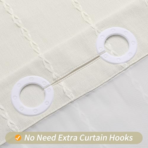 MitoVilla No Hooks Needed Farmhouse Shower Curtain with Snap-in Liner - with Window & Magnets, Boho Cotton Linen Fabric Shower Curtains with Tassels for Rustic Bathroom Decor, Ivory, 72 x 74 - color: Ivory - Win