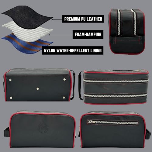 Men's Toiletry Travel Bag, Premium PU Leather Travel Kit, Metal Zippers & Bottom Studs, Velvet Dust Bag & Shape-Retention Packaging/Gift Ready For Groomsmen, Anniversary, Birthday Gifts BLACK/BURGUNDY - color: BLACK/BURGUNDY