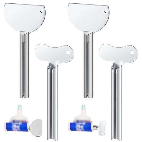 4 Pcs Toothpaste Tube Squeezer,Keys Metal Roller Hair Dye Dispenser Tool, Stainless Steel Toothpaste Squeezers,Metal Tube Key Squeezers Tooth Paste Squeezer for Bathroom Cosmetic Paint Hand Cream