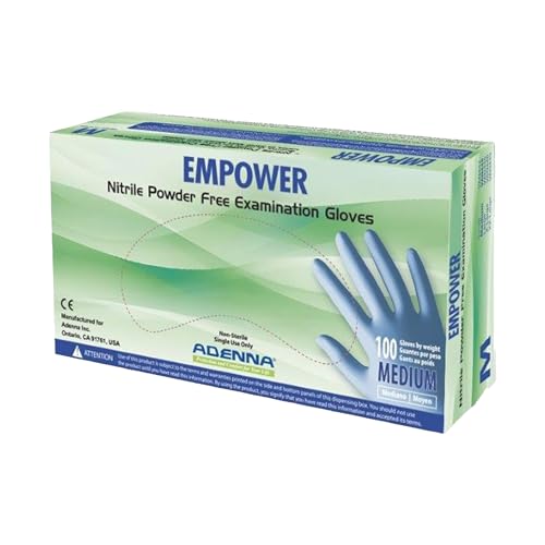 Adenna EPW445 Empower 8 Mil Powder-Free Nitrile Exam Gloves, Medical Grade, Blue, Medium, Box of 100 - size: Medium (Pack of 100)