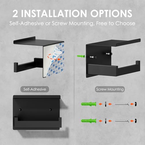 Auxmir Self Adhesive Toilet Paper Holder with Shelf, Premium SUS304 Stainless Steel Rustproof Wall Mounted Toilet Roll Holder, Toilet Tissue Holder for Bathroom Shower Washroom Kitchen RV, Black - color: Tp Holder With Shelf-black