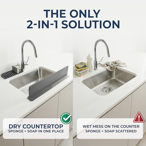 Silicone Sink Splash Guard 17.3" with Suction Cups - For Sink Area - Keep Counters Dry & Protect Clothes from Water Splashes for Kitchen, Bathroom, Laundry