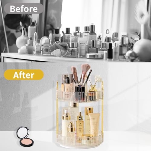 Asayuee 360 Rotating Makeup Organizer,2 Tier Large Capacity Make Up Organizers and Storage,Skincare Perfume Vanity Organizers,Bathroom Cosmetics Storage Organizer Countertop(Clear) - color: White, size: New-2 Tier