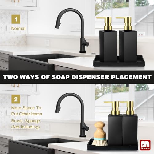 GMISUN Kitchen Soap Dispenser Set with Tray, Dish Soap Dispensers for Kitchen, 12fl oz/350ml Hand and Dish Soap Dispenser Set, Black Soap Dispensers with Gold Pump, Glass Liquid Soap and Lotion Bottle - color: Black Bottle+gold Pump+black Tray