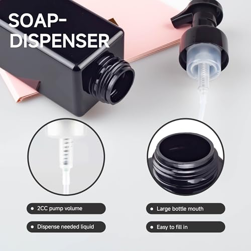 15OZ Foaming Soap Dispenser, 2-Pack Plastic Hand Soap Dispenser, Refillable Leakproof Foam Pump Bottle with Waterproof Labels, for Shampoo, Body Wash - color: Black, size: 450ML