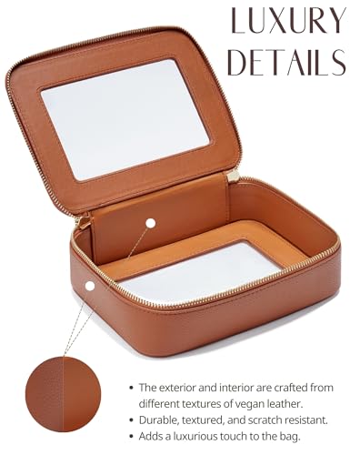Popvibe Clear Makeup Bag Toiletry Case Travel Transparent Cosmetic Bag with Zipper, Portable Make Up Organizer Traveling Compact Car Bag for Essentials - color: Brown, style: Dual Elegance