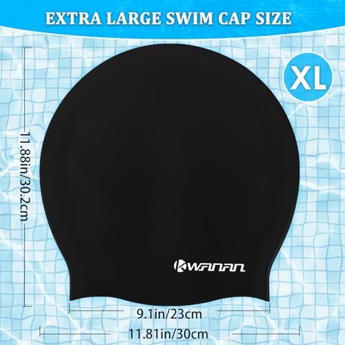 Extra Large Silicone Swim Cap for Long Hair and Protective Styles–Waterproof Swimming Cap for Men and Women with Dreadlocks, Weaves, Extensions, Braids, Curls, and Afros–Keep Hair Dry - color: Black