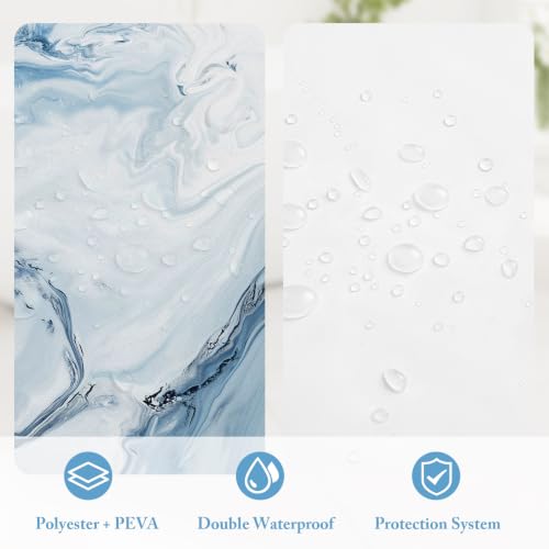 MitoVilla 3 in 1 Long Blue Marble Shower Curtain Set-72 W x 78 H, Modern Ripple Shower Curtain and Waterproof Fabric PEVA Liner Set with 12 Stainless Steel Hooks - color: 3 in 1 - Blue, size: 72"W x 78"L (Pack of 1)