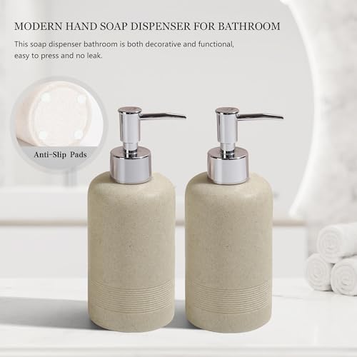 YMXYJM 2pcs/Set Hand Soap Dispenser Sets - 10.8oz Refillable Resin Liquid Soap Dispensers with Rust-Proof Pump for Bathroom Countertop or Kitchen, Beige - color: Beige