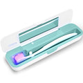 UV Toothbrush Sanitizer and Holder, Portable Travel Case and Cover, Toothbrush Cleaner Powered by AA Battery or USB-C, Fits Most Brushes - color: White-Green