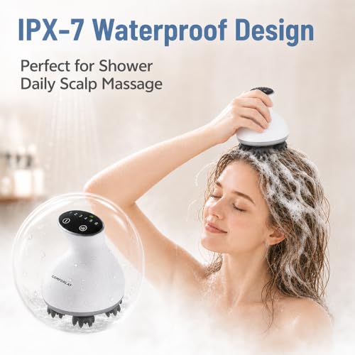 Electric Cordless Hair Scalp Massager for Hair Growth, Handheld Hair Kneading Scrubber with Red Light, Deep Clean Scalp Scrubber, Portable Head Scratcher for Stress Relax, Gifts for Parents