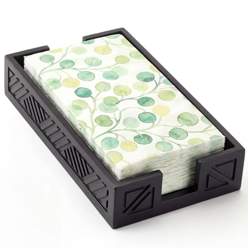 Wood Napkin Holder for Bathroom Paper Towel Holder Tray for Guest Farmhouse Rustic Wooden Tray Disposable Hand Towels Basket Modern Tabletop Decor for Cocktail Kitchen Coffee Bar(Black) - color: Black