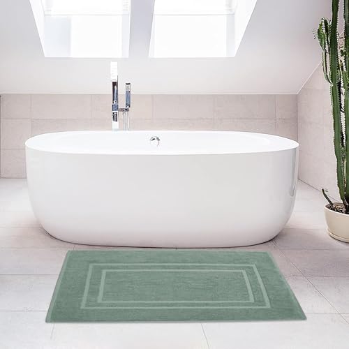 Feather & Stitch 2 Piece Towel Like Bath Mats (30x21 Inch) 100% Cotton Terry Bath Mat, Bathroom Shower Floor Mat [NOT A Bathroom Rug], Soft Absorbent Washable Mats - Granite Green - color: Granite Green