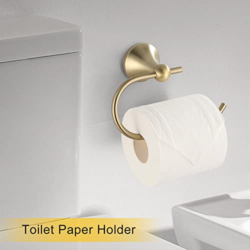 4 Piece Gold Bathroom Hardware Set - Brushed Gold Bathroom Accessories, 23.6 Inch Towel Bar | Towel Hook | Toilet Paper Holder | Hand Towel Holder - color: Light Gold