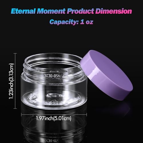Eternal Moment 36 Pack 1 OZ Plastic Jars Round Clear Cosmetic Container Jars with Purple Lids, Perfect for Lotion, Slime，Cream, Ointments, Makeup, Eye Shadow, Samples, Pot, Travel Storage - color: Purple Lid, size: 1 Ounce