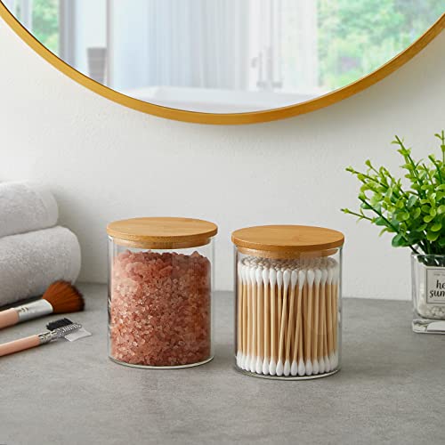 INIUNIK 4 Pack Glass Qtip Holder Dispenser Glass Apothecary Jars with Lids Cotton Ball Swab Pad Holder Bathroom Essential Canisters Accessories Jars for Bathroom Organization Vanity Organizers - size: 4 Pack
