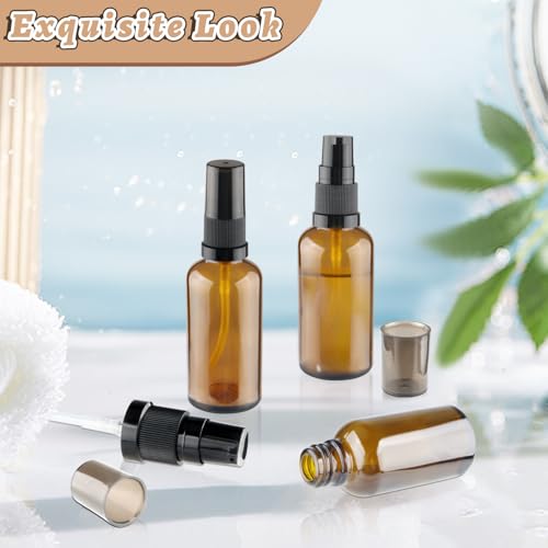 12 Pcs Amber Glass Pump Bottle Refillable Lotion Foundation Container Cosmetic Dispenser with Press Pump for Essence Lotion Travel - 30ml/1oz - size: 30 ml