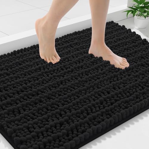 Smiry Bathroom Rugs Mat 36x24, Extra Soft Absorbent Chenille Bath Rugs, Non Slip Rubber Backing Machine Washable Quick Dry Bath Mats for Bathroom Floor, Tub, Shower, Home Decor Accessories, Black - color: Black, size: 36'' X 24''