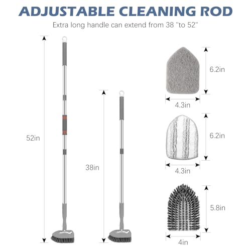 SetSail Tile Tub Scrubber Brush 3-in-1 Shower Scrubber with Adjustable Long Handle Shower Cleaner Brush and 3 Detachable Replacement Brush Heads for Cleaning Bathroom Kitchen Walls Tub Tile,Grey - color: Gray, size: 2 Pads