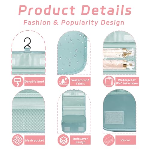 Toiletry Bag Travel Bag with Hanging Hook, Waterproof Capacity Hanging Multifunctional Makeup Bag for Toiletries, Portable Cosmetic Bag Travel Organizer for Women and Men(Light Blue) - color: A2-Light Blue