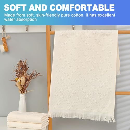 CoguZed 2 Pack Hand Towels for Bathroom 27.5x14 Inch Boho 100% Turkish Cotton Absorbent Soft Decorative Face Towel Set for Guest Bathroom Kitchen Farmhouse Decor Cream White
