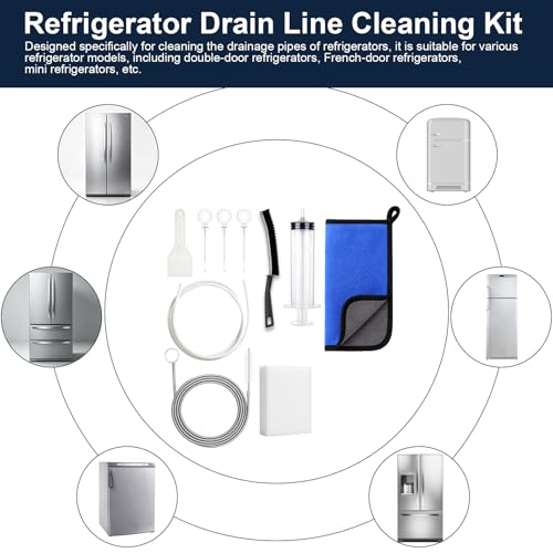 XANGNIER 10 Pcs Refrigerator Water Line Cleaning Kit,Refrigerator Drain Cleaner Tool–53.8Inch Flexible Drain Brush,Syringe,Unclog Fridge&Ice Maker Cleaner Tools for Ice Dispenser,Sink,AC Drain Line - size: 10 pcs