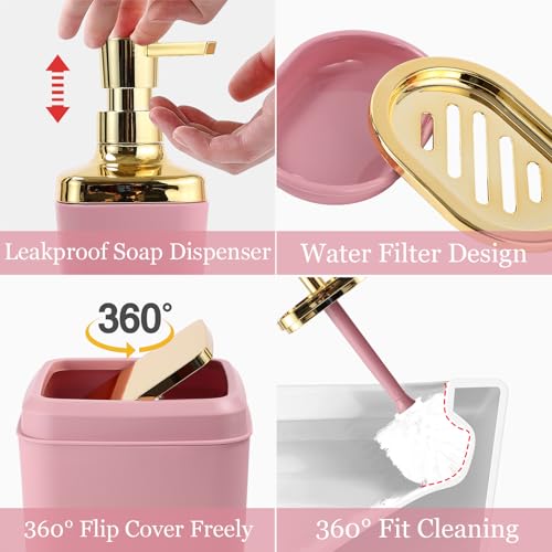 XLHOMO Bathroom Accessories Set - 26PCS Pink Bathroom Set, Bathroom Accessory Set with Shower Curtain and Rugs and Bathtub Mats for Home - color: Plaid Pink & Gold, size: Complete Set+Bath Rugs+Bathtub Mat